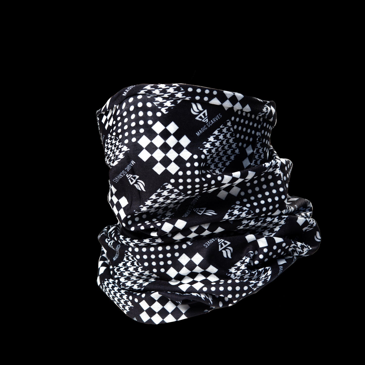 Black and White Neck Tube Bandana, Polka Dot, Checked and Houndstooth Snood